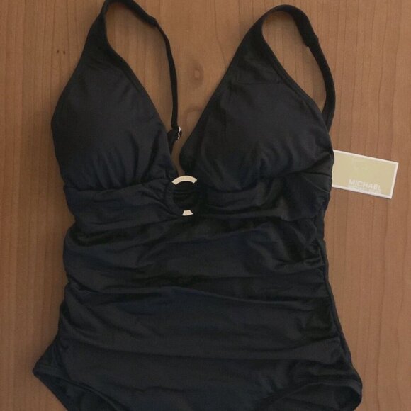 Michael Kors O - Ring One Piece Swimwear Black with wire Bra Adjustable Straps - Picture 1 of 5